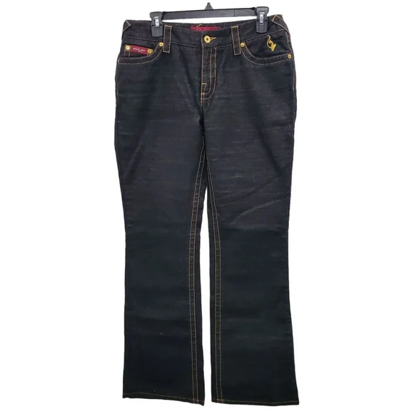 Baby Phat Junior's Y2K Black Gold Contrast Sequin Embellished Bootcut Jeans Sz 9 - Picture 1 of 10